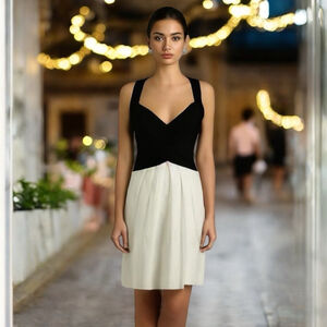 Frank Lyman Evening Cocktail Halter Colourblock Dress Black/White US 8